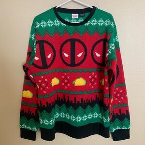 Men Marvel Dead Pool Tacos Christmas Sweater Small. 
Used Good Condition.